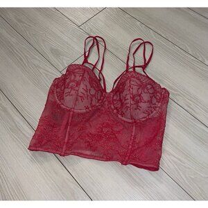 Victorias Secret Very Sexy Lace Longline Bra Corset Side Zip UW Womens 34C Red